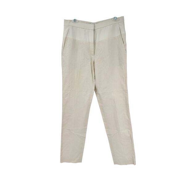 Brunello Cucinelli Khaki Beige Straight Leg Linen Two-Tone Trouser Pants Size 6 - Picture 1 of 8